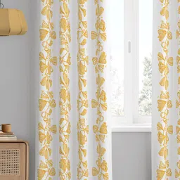 Tranquebar Home Yellow & White 2 Pieces Printed Room Darkening Cotton Door Curtains-13