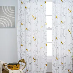 Tranquebar Home Yellow & White 2 Pieces Printed Room Darkening Cotton Door Curtains-47