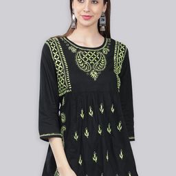 Seva Chikan Ethnic Motifs Chikankari Embroidered Pure Cotton A-Line Kurti-image-10