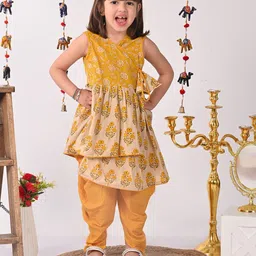 Kinder Kids Girls Floral Printed Sleeveless Pure Cotton Kurta with Dhoti Pants-picture-16