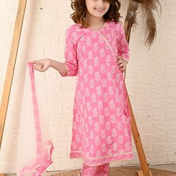 LilPicks Girls Floral Printed Angrakha Kurta with Trousers & With Dupatta-38