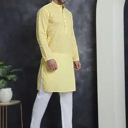 Anouk Yellow Ethnic Motifs Embroidered Straight Thread Work Pure Cotton Kurta With Pyjama-picture-48