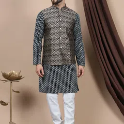 Anouk Ethnic Motifs Embroidered Pure Cotton Straight Kurta With Churidar & Nehru Jacket-18