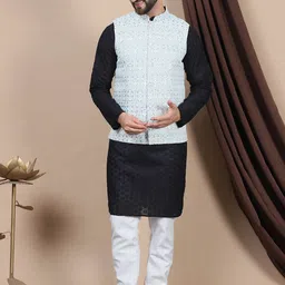 Anouk Black Ethnic Motifs Embroidered Pure Cotton Straight Kurta with Churidar-picture-50