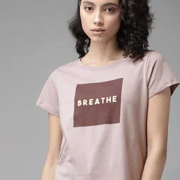 The Roadster Lifestyle Co Women Mauve Printed Round Neck Pure Cotton T-shirt-image-32