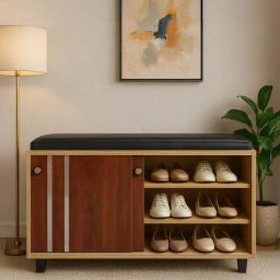 Gliding Door 12- Pairs Shoe Cabinet In Oak And White Finish With Seating by Stunica-picture-31