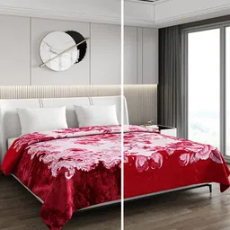 Monte Carlo Red & Pink Floral Printed 800 GSM Mild Winter Double Bed Blanket-13