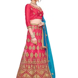 Maroosh Embroidered Thread Work Net Unstitched Lehenga & Blouse With Dupatta image 5