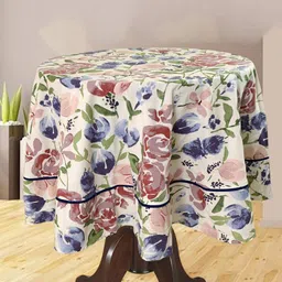 BILBERRY Furnishing by preeti grover White Floral Cotton Round 6-Seater Table Cover-47