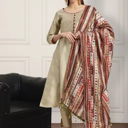 Anouk Empire Round Neck Anarkali Kurta With Trousers & Dupatta-53