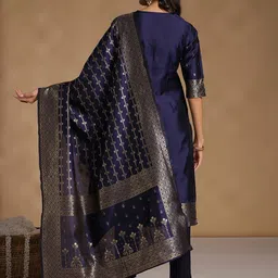 Anouk Zari Woven Design Kurta with Trousers & Dupatta image 4