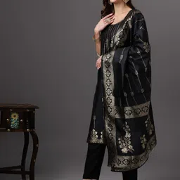 Anouk Zari Woven Design Kurta with Trousers & Dupatta image 3