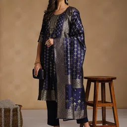Anouk Zari Woven Design Kurta with Trousers & Dupatta image 2