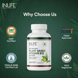 INLIFE Plant Based Vitamin B12,  120 veggie capsule(s)  Unflavoured  image 3