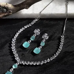 ZENEME Rhodium Plated AD Studded Jewellery Set image 1