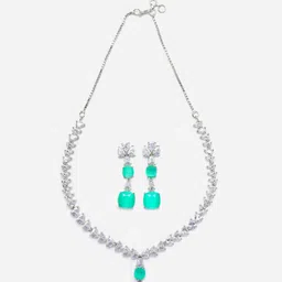 ZENEME Rhodium Plated AD Studded Jewellery Set image 3