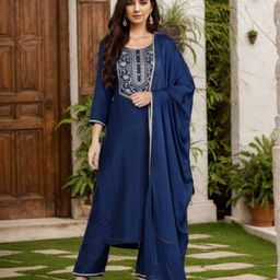 KALINI Ethnic Motifs Yoke Design Sequinned Kurta With Trousers & Dupatta image 1