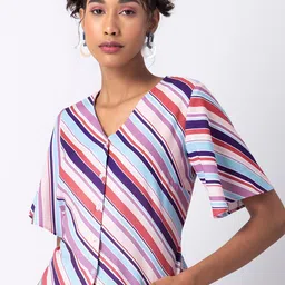FabAlley Multicoloured Striped Shirt Style Top-4