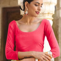 Triyah Coral-Pink Solid Saree Blouse-image-22