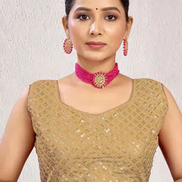 KALINI Sequinned Fully Stitched Padded Saree Blouse-image-23