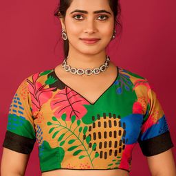 flaher Floral Printed Satin Readymade Saree Blouse-picture-27