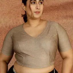Amydus Plus Size Textured Shimmer V-Neck Saree Blouse-picture-33