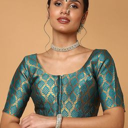 SALWAR STUDIO  Green & Golden Printed Brocade Saree Blouse-image-14