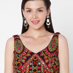 SALWAR STUDIO Women Black Red Embroidered Readymade Saree Blouse-picture-13