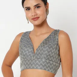 SALWAR STUDIO Women Grey Brocade Readymade Saree Blouse-image-61