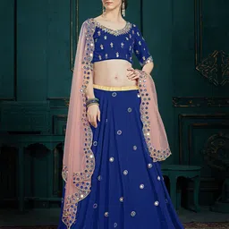 ODETTE Embroidered Semi-Stitched Georgette Lehenga & Unstitched Blouse With Dupatta-picture-11