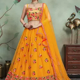 ODETTE Floral Embroidered Sequined Semi-Stitched Lehenga & Unstitched Blouse With Dupatta-picture-54
