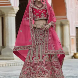 ODETTE Embroidered Thread Work Semi-Stitched Lehenga & Unstitched Blouse With Dupatta-image-62