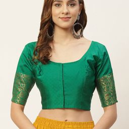 Studio Shringaar Women Green Woven Design Saree Blouse-image-73