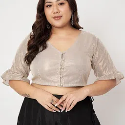 studio rasa Plus Size Shimmer Striped Saree Blouse image 1