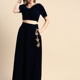 De Moza V-Neck Short Sleeve Crop Saree Blouse-picture-11