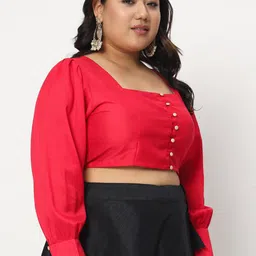 studio rasa Plus Size Chroma Button Down Saree Blouse image 2