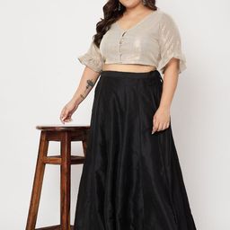 studio rasa Plus Size Shimmer Striped Saree Blouse image 5