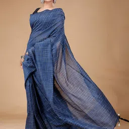 SLAGHA Checked Pure Cotton Taant Saree with Tassels-15