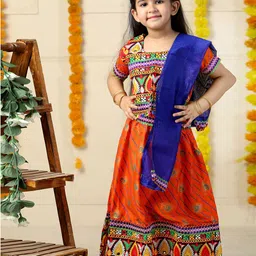 ahhaaaa Girls Embroidered Mirror Work Ready to Wear Lehenga & Blouse With Dupatta-picture-5