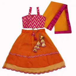 BAESD Girls Geometric Printed Lehenga With Blouse & Dupatta-picture-9
