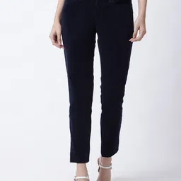 GRACIT Women Navy Blue Easy Wash Corduroy Trouser-image-14