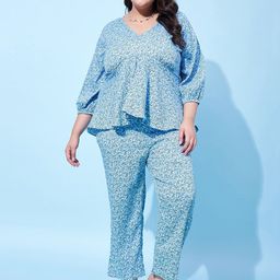 Athena Ample Plus Size Floral Printed Peplum Top With Trousers-picture-0