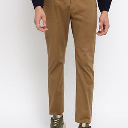 Cantabil Men Khaki Solid Cotton Regular Fit Trousers-image-86