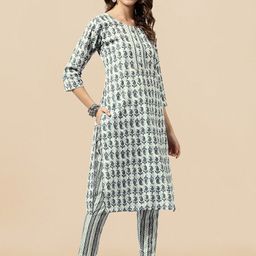 KALINI Paisley Printed Gotta Patti Batik Pure Cotton Kurta With Trousers-44