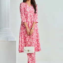Sangria Floral Printed Pure Cotton A-line Kurta With Trouser-image-34