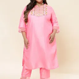 Sringam Round Neck Floral Embroidered Regular Thread Work Kurta with Trousers-picture-22