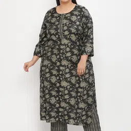 Sringam Plus Size Floral Printed Regular Kurta with Trousers-5