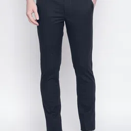 Basics Men Navy Blue Tapered Fit Trousers-image-99