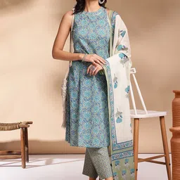 Anouk Ethnic Motifs Printed Regular Gotta Patti Pure Cotton Kurta With Trousers & Dupatta-picture-41