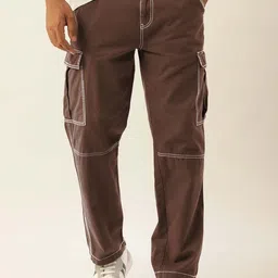 Bene Kleed Men Regular Fit Contrast Stitch Detail Pure Cotton Cargo Trousers-image-25